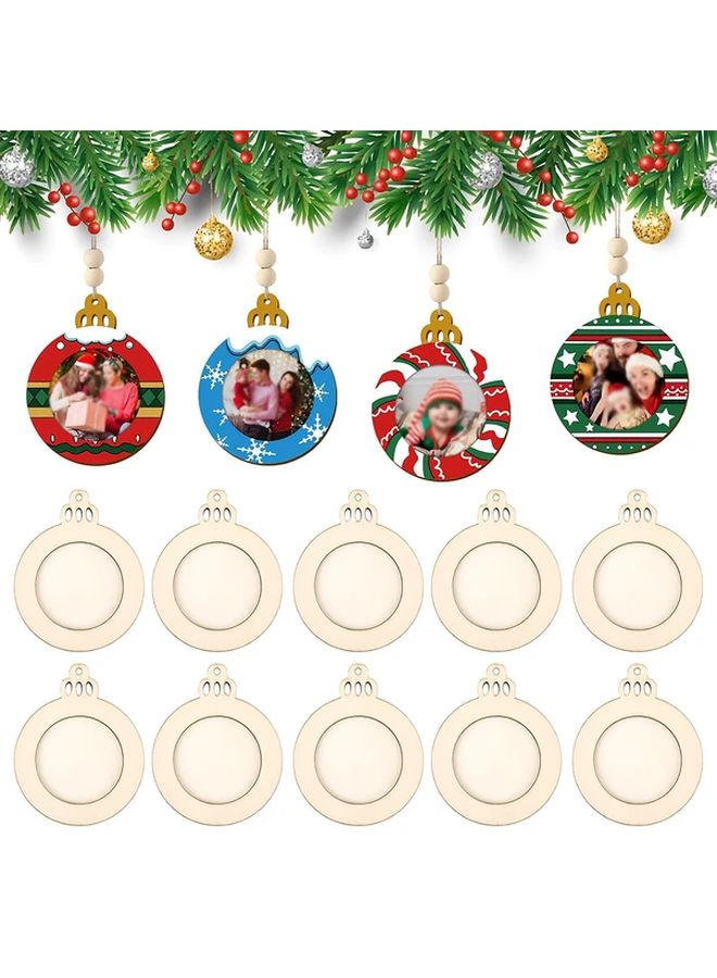 10pcs DIY Paintable Wood Christmas Photo Ornaments Blank Round Picture Frames - Image 1